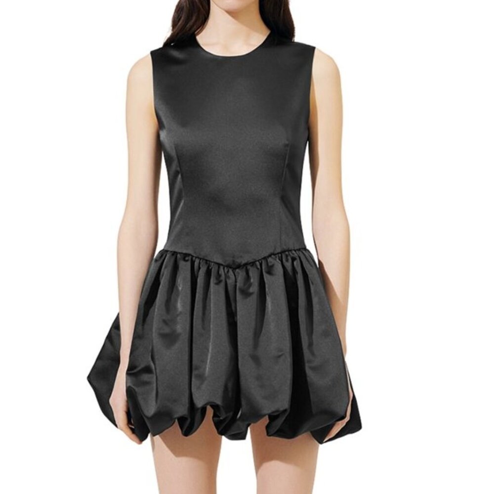 Maje Black Satin Mini Skater Dress Sz 34/XS